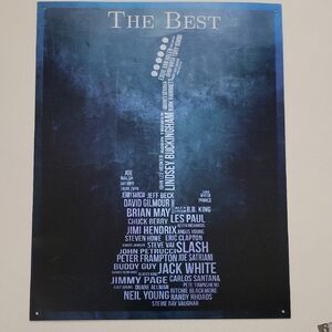 Metal Blue Guitar Typography Art Poster/"The Best" Famous Guitarists/12"×16"